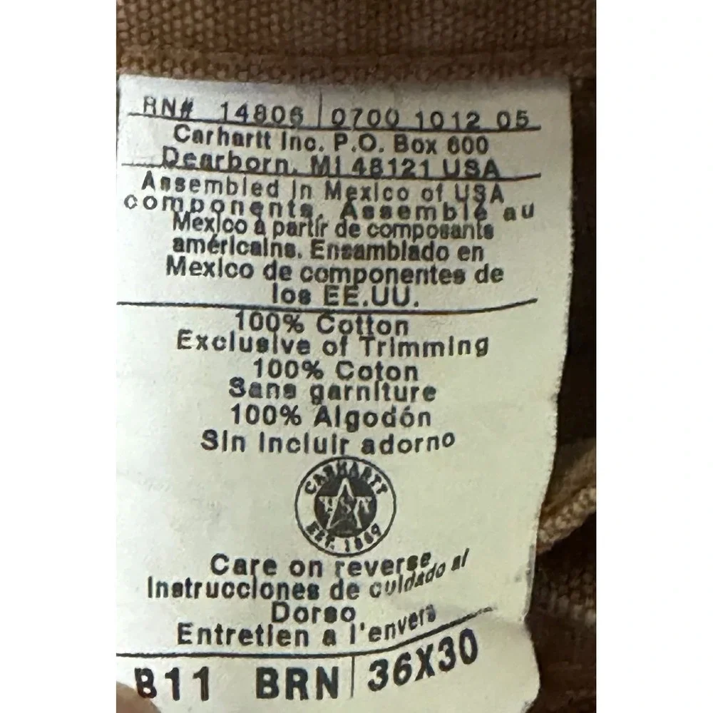 Vintage Carhartt B11 BRN Duck Canvas Work Dungaree Pants Brown 36x30 Carpenter